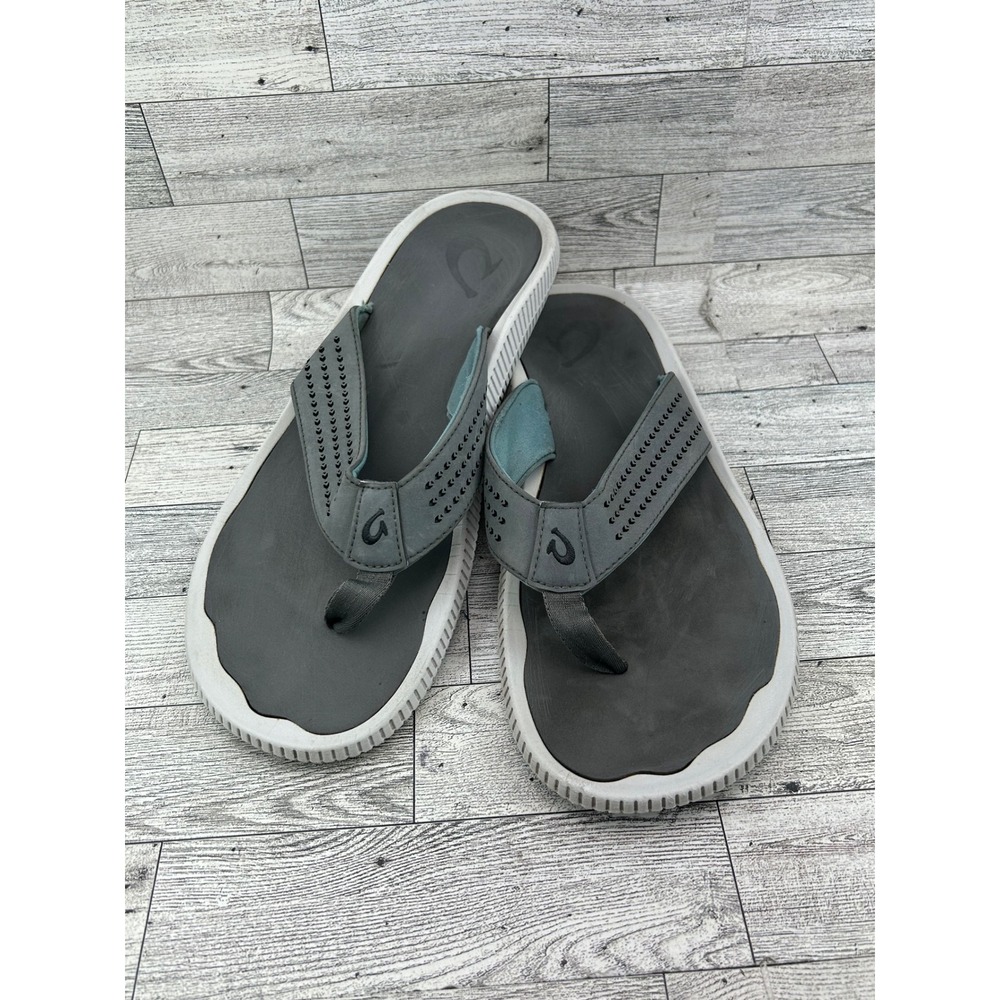 OluKai Ulele Men Flip Flops Charcoal Dark Shadow Grey Sandals Size 12
